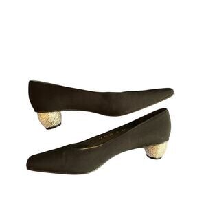 Stuart Weitzman Crystal Diamond Embellished Slim Square Toe Leather Sole Pumps 7